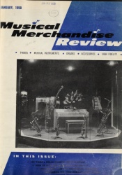 January 1958 Musical Merchandise Review cover with the combined publication’s name above a music store photograph